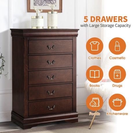 Transitional 5-Drawer 31.5 in. Wide Chest of Drawers with Bracket Feet-斗柜-Parc Decor