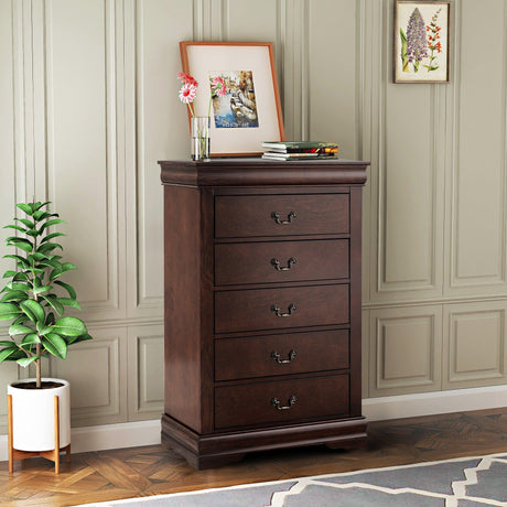 Transitional 5-Drawer 31.5 in. Wide Chest of Drawers with Bracket Feet-斗柜-Parc Decor
