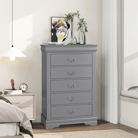Transitional 5-Drawer 31.5 in. Wide Chest of Drawers with Bracket Feet-斗柜-Parc Decor