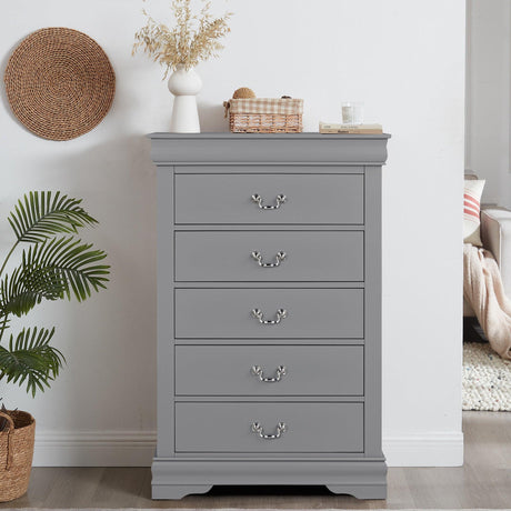 Transitional 5-Drawer 31.5 in. Wide Chest of Drawers with Bracket Feet-斗柜-Parc Decor