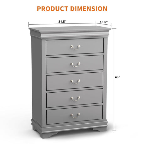 Transitional 5-Drawer 31.5 in. Wide Chest of Drawers with Bracket Feet-斗柜-Parc Decor