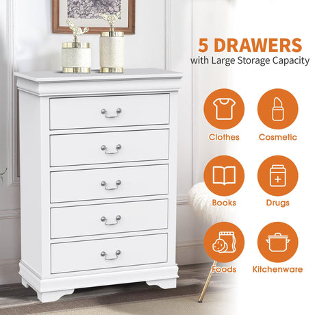 Transitional 5-Drawer 31.5 in. Wide Chest of Drawers with Bracket Feet-斗柜-Parc Decor