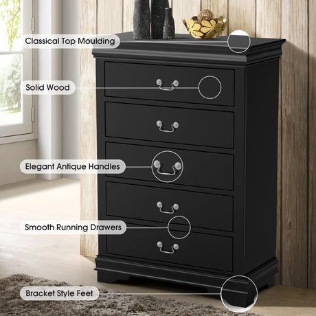 Transitional 5-Drawer 31.5 in. Wide Chest of Drawers with Bracket Feet-斗柜-Parc Decor