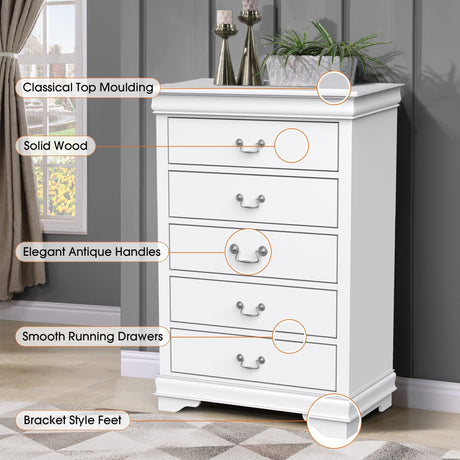 Transitional 5-Drawer 31.5 in. Wide Chest of Drawers with Bracket Feet-斗柜-Parc Decor