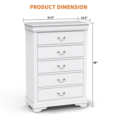 Transitional 5-Drawer 31.5 in. Wide Chest of Drawers with Bracket Feet-斗柜-Parc Decor