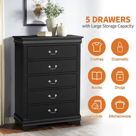 Transitional 5-Drawer 31.5 in. Wide Chest of Drawers with Bracket Feet-斗柜-Parc Decor