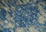 Transitional 9x12 Hand Knotted Blue and Ivory Ikat Pattern Traditional Wool Area Rug
