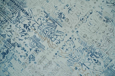 Transitional Blue and Ivory Antique Finish Art Silk Area Rug