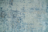 Transitional Blue and Ivory Antique Finish Art Silk Area Rug