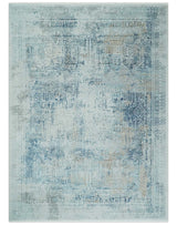 Transitional Blue and Ivory Antique Finish Art Silk Area Rug