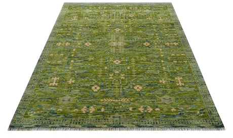 Transitional Design Green And Blue Hand Knotted Custom Made Wool Rug