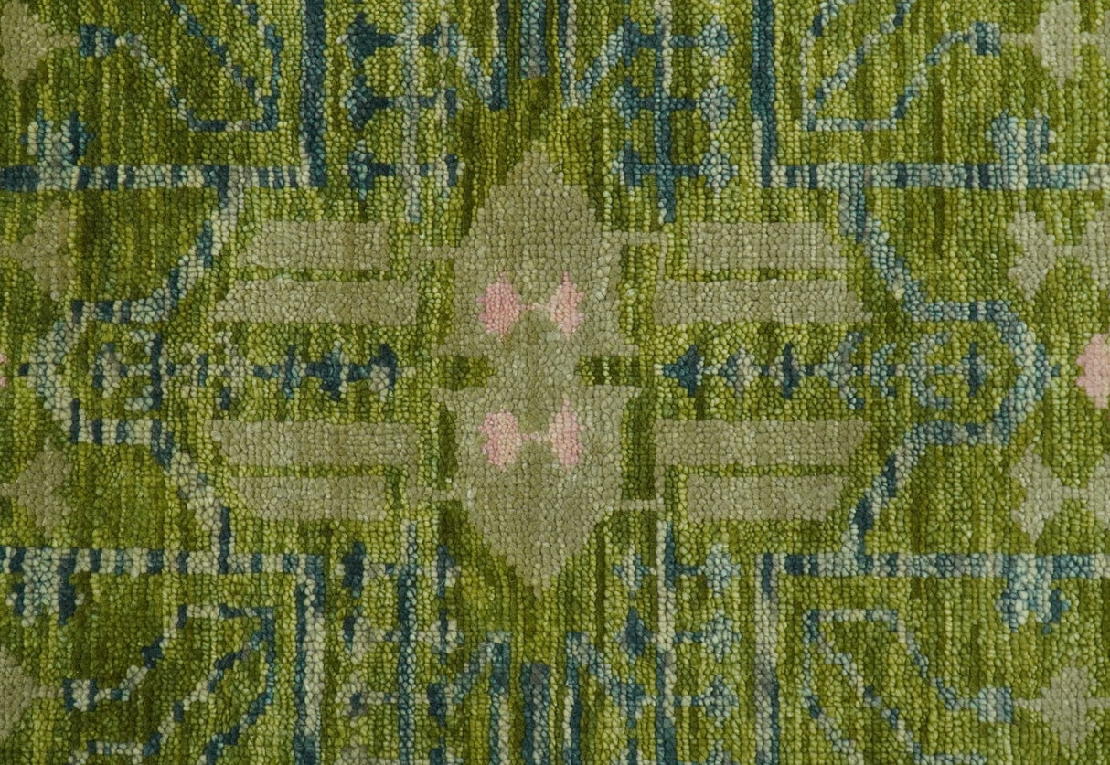 Transitional Design Green And Blue Hand Knotted Custom Made Wool Rug