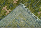 Transitional Design Green And Blue Hand Knotted Custom Made Wool Rug