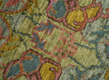 Transitional Green, Pink, Silver and Gold Hand Knotted Custom Made wool area rug