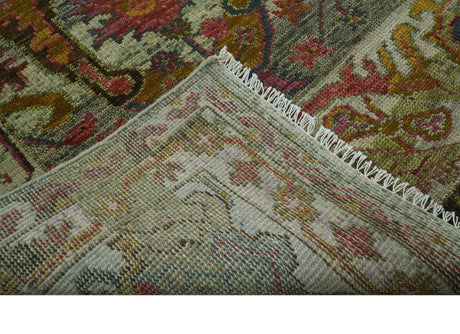 Transitional Green, Pink, Silver and Gold Hand Knotted Custom Made wool area rug