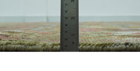 Transitional Green, Pink, Silver and Gold Hand Knotted Custom Made wool area rug