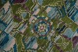 Transitional Hand Knotted Custom Made Green, Aqua, Peach and Purple Wool Rug