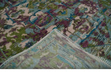 Transitional Hand Knotted Custom Made Green, Aqua, Peach and Purple Wool Rug