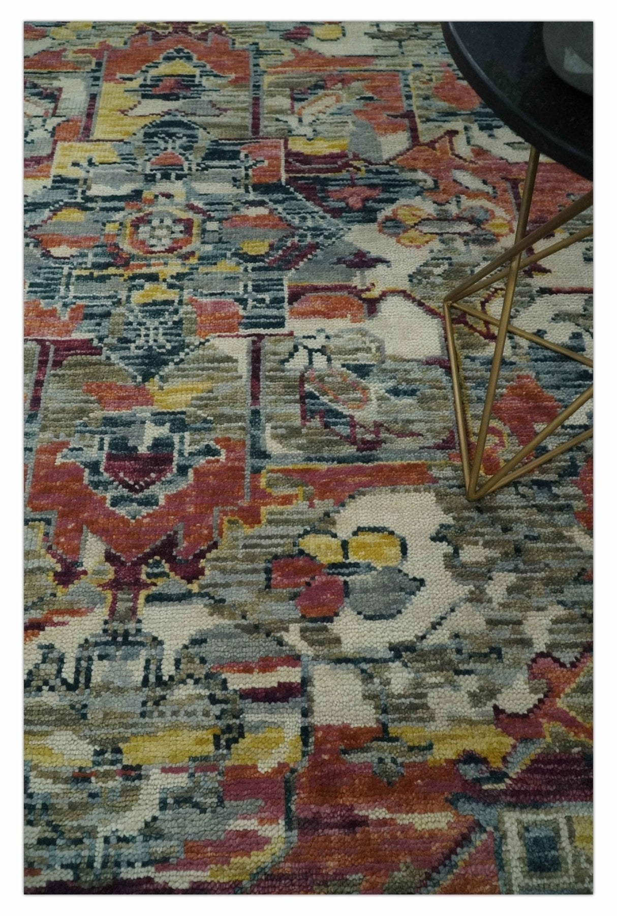 Transitional Ivory, Rust, Yellow Custom Made Turkish Design wool Area Rug