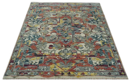 Transitional Ivory, Rust, Yellow Custom Made Turkish Design wool Area Rug
