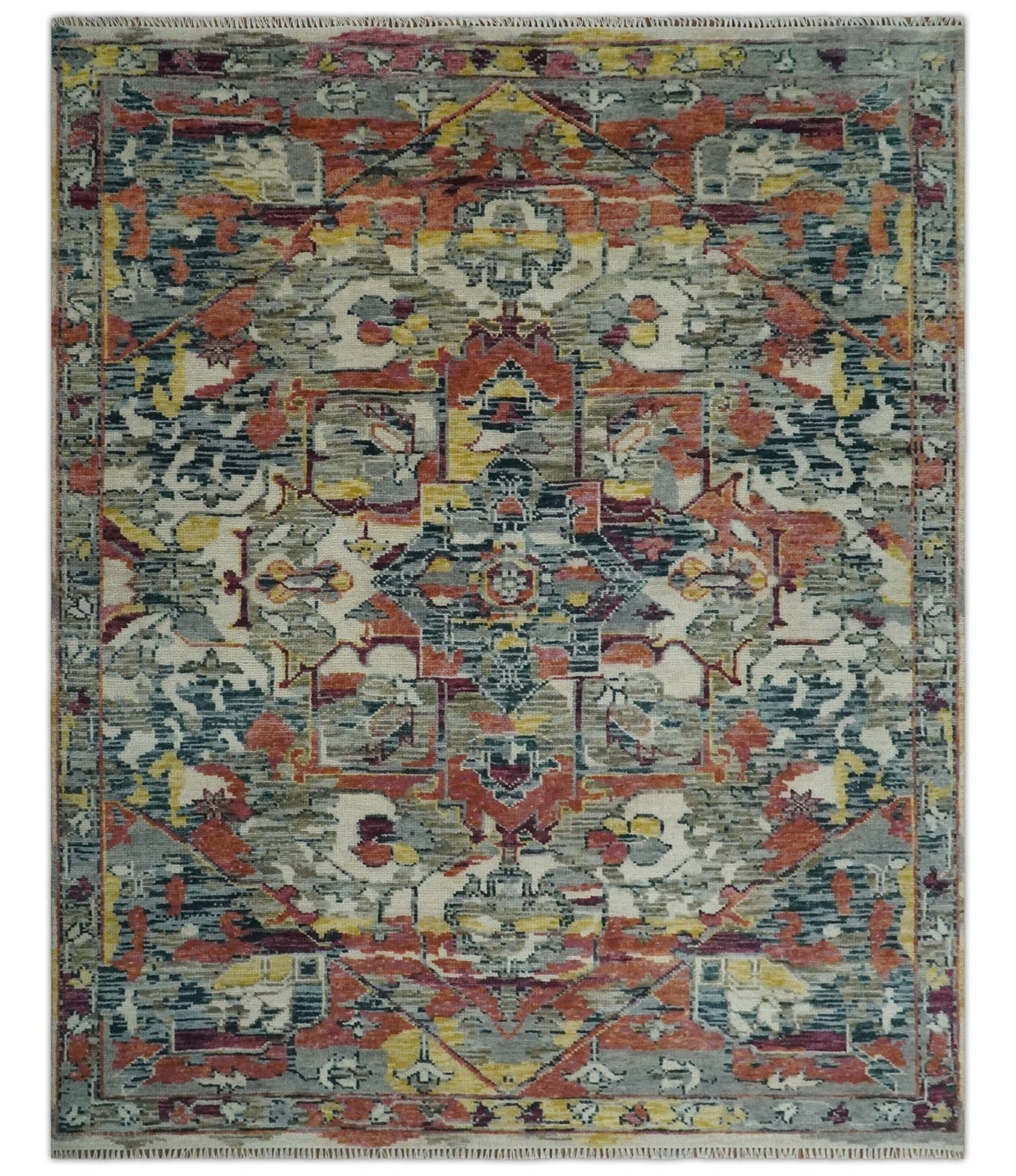Transitional Ivory, Rust, Yellow Custom Made Turkish Design wool Area Rug
