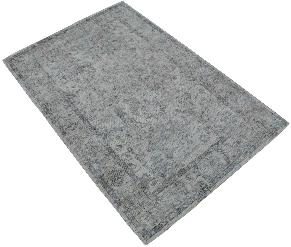 Transitional Silver and Gray Hand Loom Wool 5x7 Area Rug