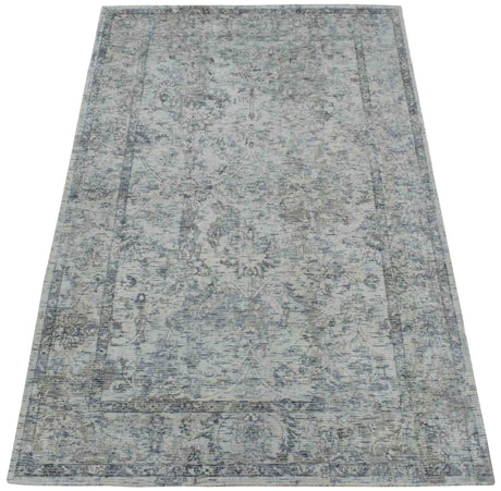Transitional Silver and Gray Hand Loom Wool 5x7 Area Rug