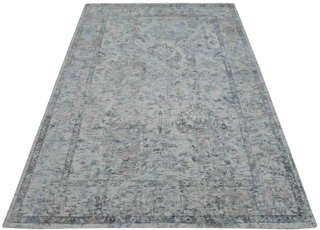 Transitional Silver and Gray Hand Loom Wool 5x7 Area Rug