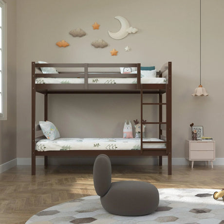 Transitional Solid Hardwood Twin over Twin Bunk Bed, Patented Insert & Lock Joint for Extra Safety for Kids