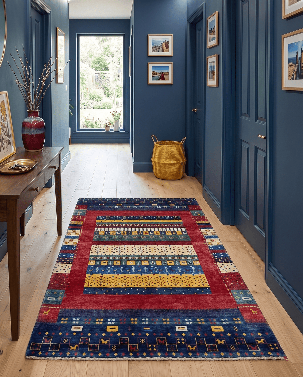 Tree 5x7 Multicolor Red and Blue Hand Knotted Wool Hand Made Lori Rug