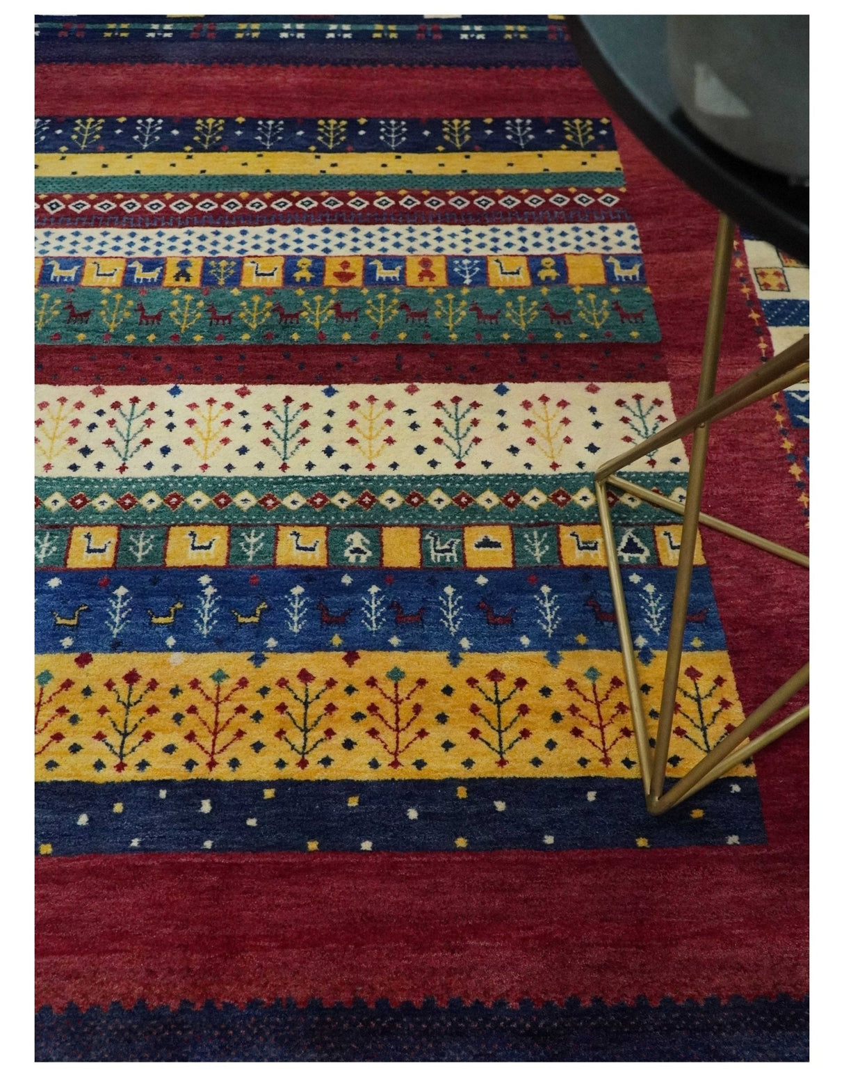 Tree 5x7 Multicolor Red and Blue Hand Knotted Wool Hand Made Lori Rug