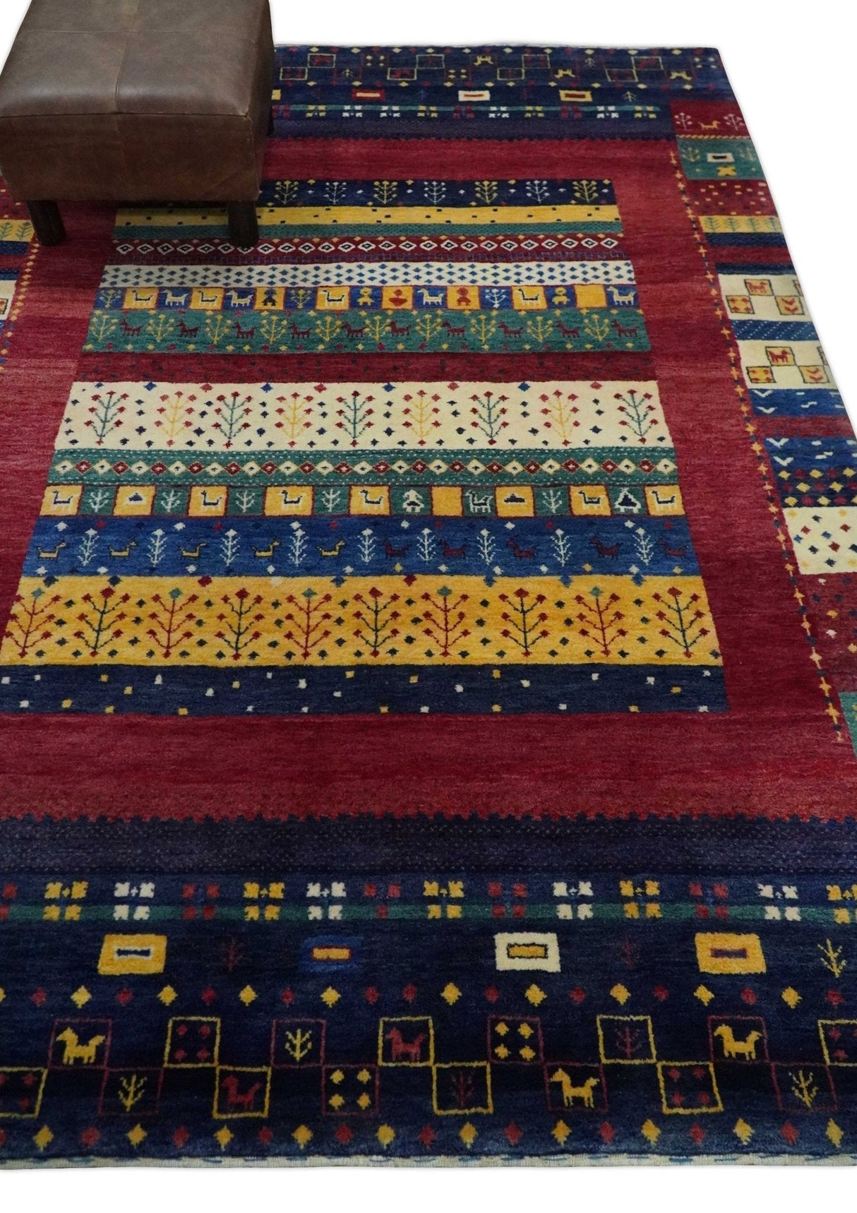 Tree 5x7 Multicolor Red and Blue Hand Knotted Wool Hand Made Lori Rug