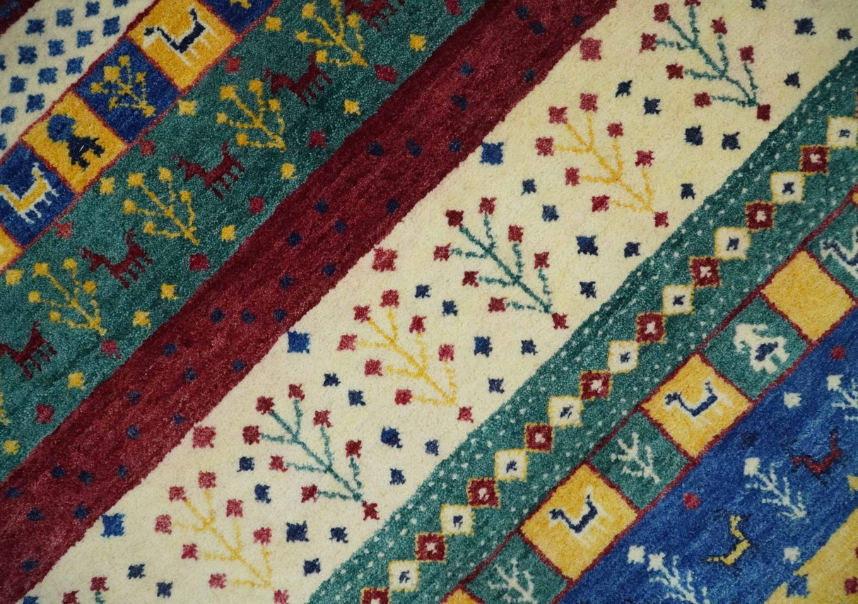 Tree 5x7 Multicolor Red and Blue Hand Knotted Wool Hand Made Lori Rug