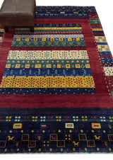 Tree 5x7 Multicolor Red and Blue Hand Knotted Wool Hand Made Lori Rug | KNT45