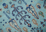 Tree of Life 8x10 Hand Knotted Blue and Rust Traditional Persian Vintage Oushak Wool Rug | TRD2747810S