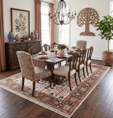 Tree of Life 8x10 Hand Knotted Ivory, Brown and Rust Traditional Oushak Wool Rug