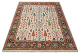 Tree of Life 8x10 Hand Knotted Ivory, Brown and Rust Traditional Oushak Wool Rug
