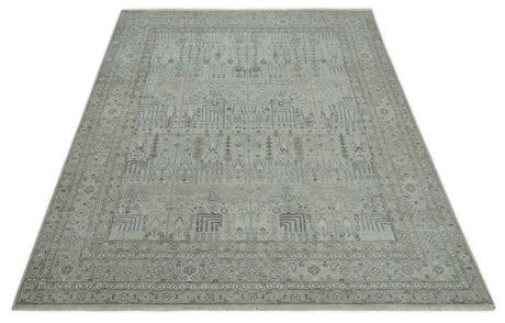 Tree of life Antique Distressed Finished Gray and Silver Low Pile Multi Size wool Area Rug