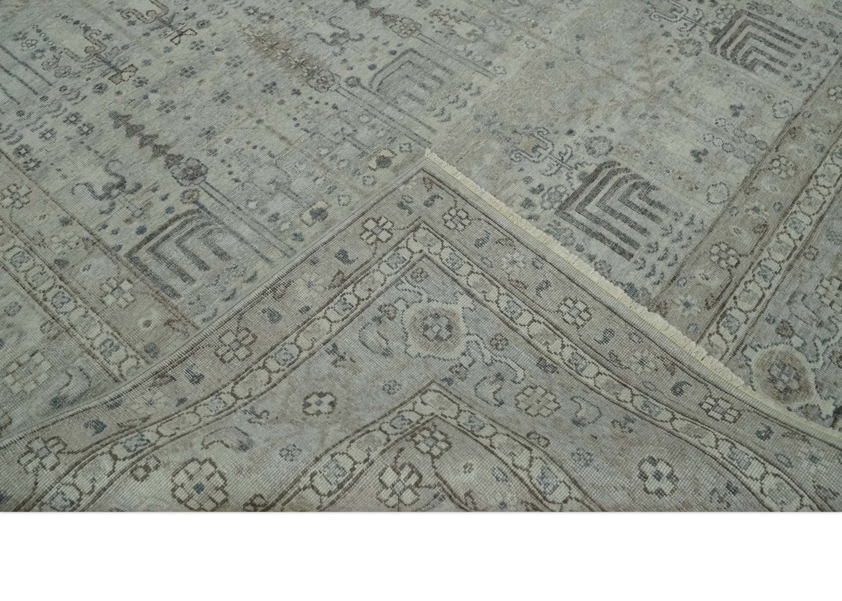 Tree of life Antique Distressed Finished Gray and Silver Low Pile Multi Size wool Area Rug