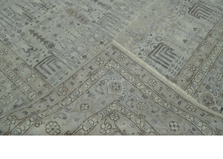 Tree of life Antique Distressed Finished Gray and Silver Low Pile Multi Size wool Area Rug