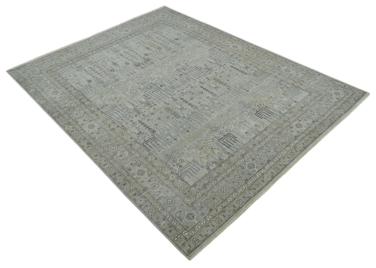 Tree of life Antique Distressed Finished Gray and Silver Low Pile Multi Size wool Area Rug
