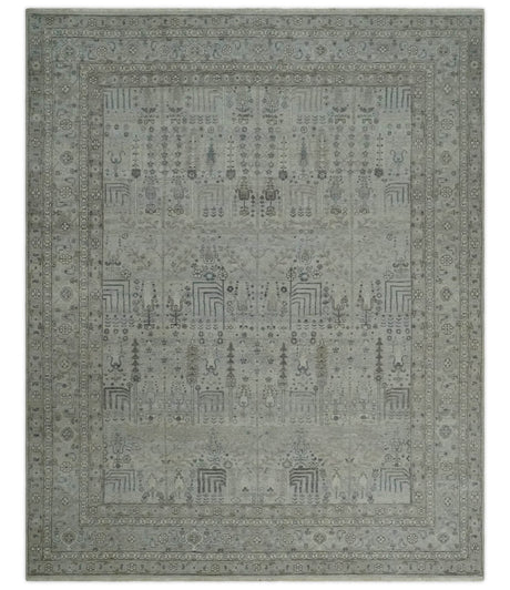 Tree of life Antique Distressed Finished Gray and Silver Low Pile Multi Size wool Area Rug