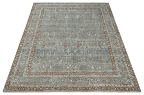 Tree of life Antique Distressed Finished Gray, Silver and Rust Low Pile Multi Size wool Area Rug