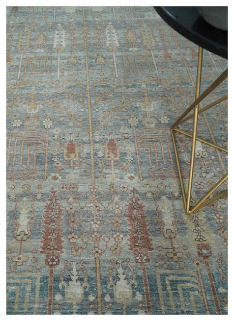 Tree of life Antique Distressed Finished Gray, Silver and Rust Low Pile Multi Size wool Area Rug