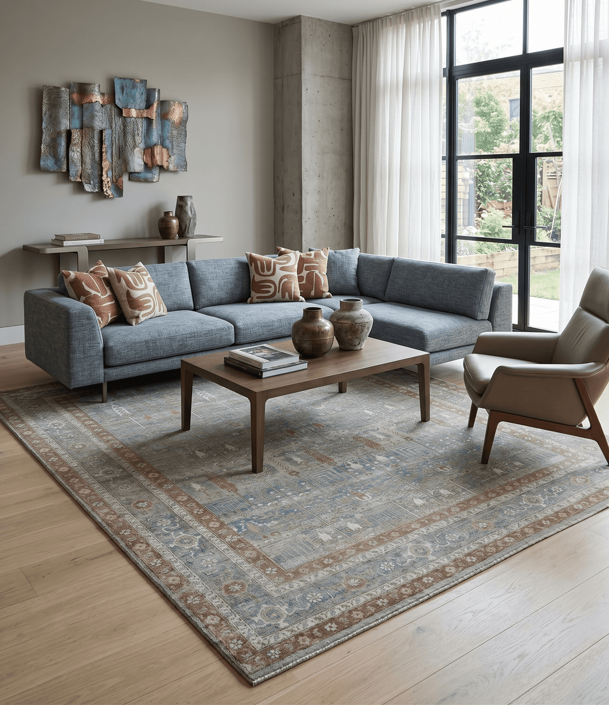 Tree of life Antique Distressed Finished Gray, Silver and Rust Low Pile Multi Size wool Area Rug