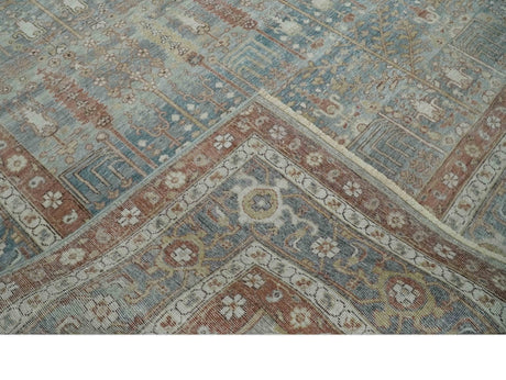 Tree of life Antique Distressed Finished Gray, Silver and Rust Low Pile Multi Size wool Area Rug