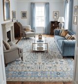 Tree of life Beige and Blue Traditional Hand Knotted Multi Size Wool Area Rug