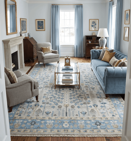 Tree of life Beige and Blue Traditional Hand Knotted Multi Size Wool Area Rug