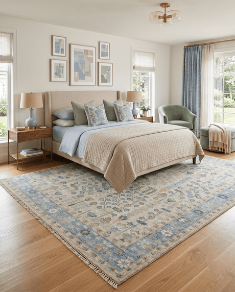 Tree of life Beige and Blue Traditional Hand Knotted Multi Size Wool Area Rug