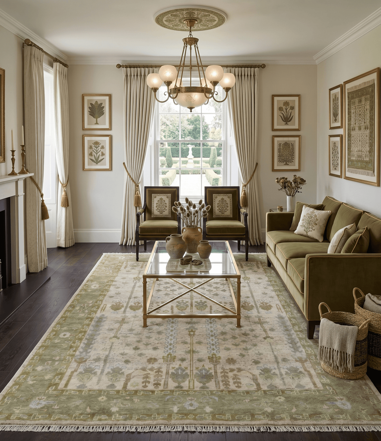 Tree of life Beige, Purple and Olive Hand Knotted Traditional Floral Custom Made wool rug